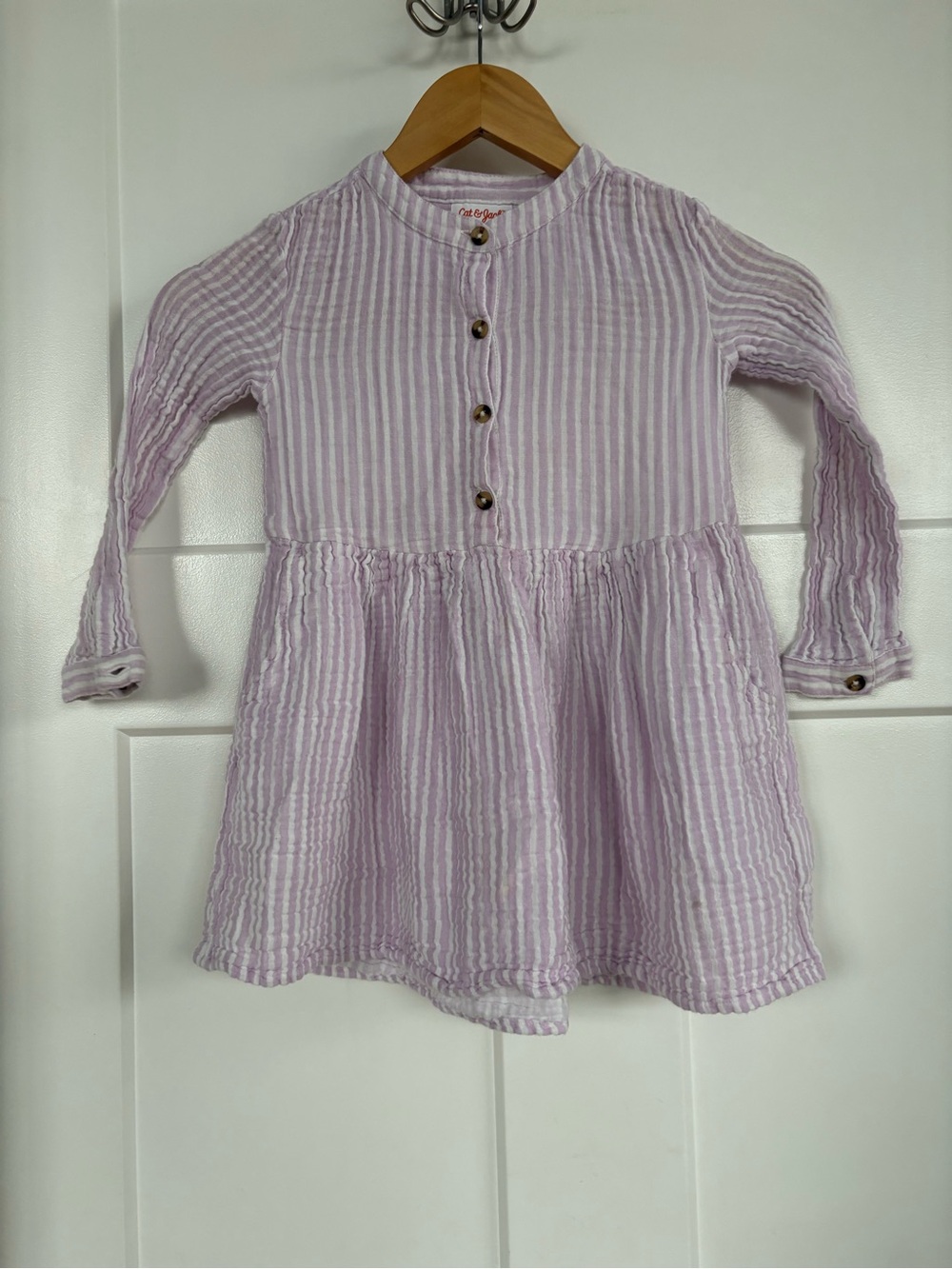 Cat & Jack Girls Purple and White Striped Dress with Pickets Size 5T